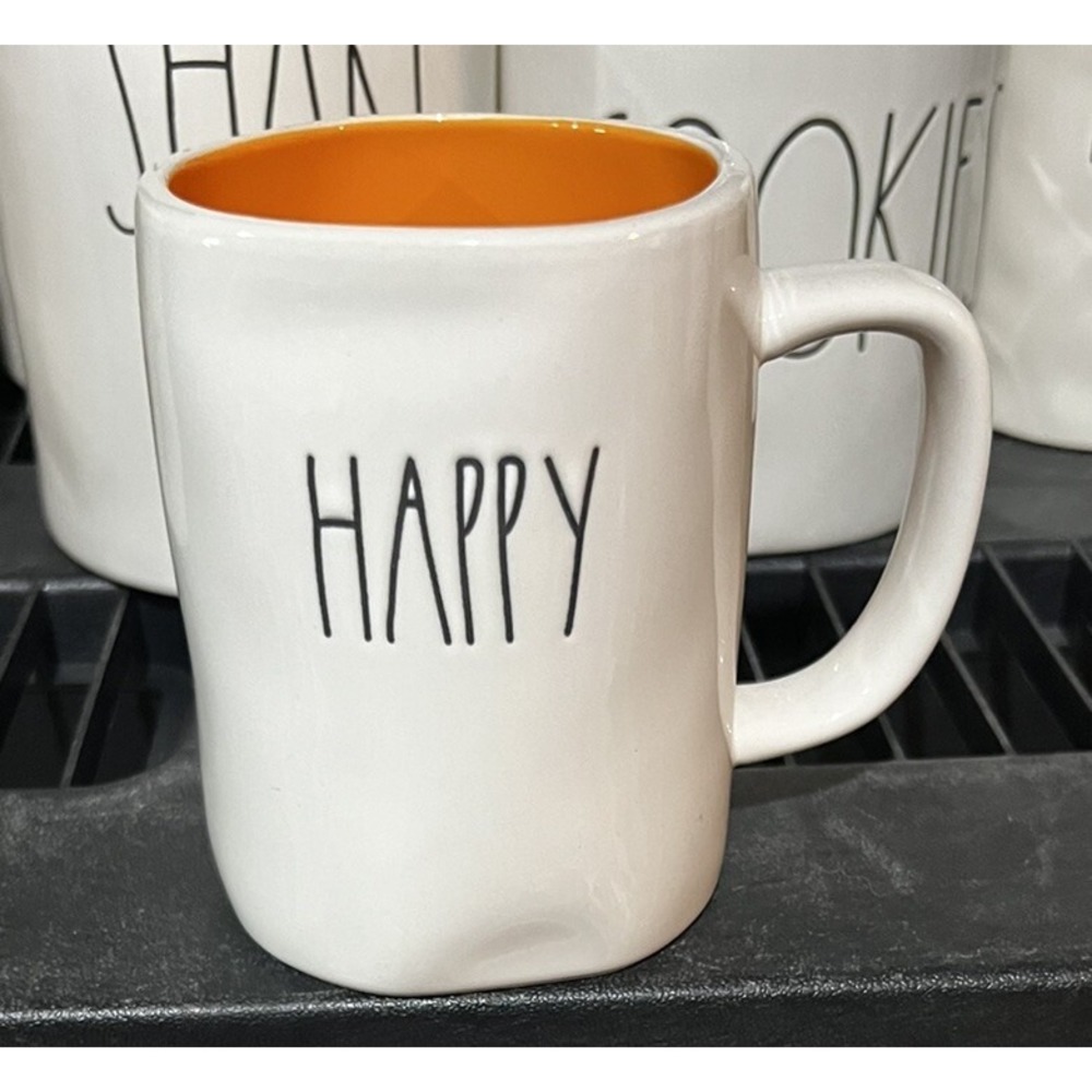RAE DUNN"HAPPY" "HALLOWEEN" Double Sided Mug W/Orange Inside *